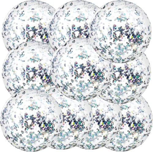 Miniatura 11 de Civaner 10 bolas inflables de playa con purpurina de 16 pulgadas, bola grande de confeti brillante para piscina, globo inflable transparente