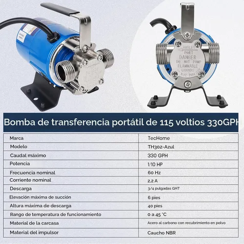 Miniatura 2 de Bomba con manguera, bomba de transferencia de agua de 115V 1/10HP 330GPH, bomba de drenaje, con juego de manguera de succión.