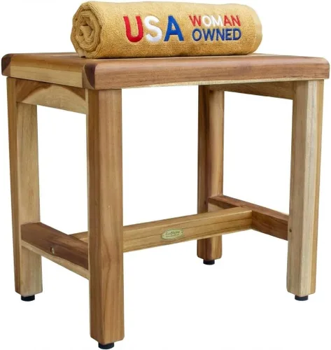 EcoDecors Taburete de ducha de madera de teca natural de 18 pulgadas, impermeable, silla de asiento para ducha interior, proporciona seguridad,