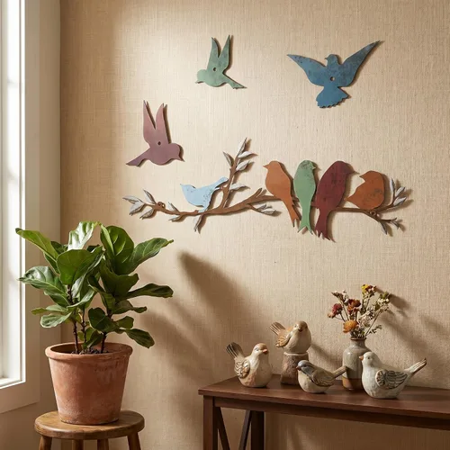 Miniatura 4 de Ferraycle Arte de pared de pájaro de metal, decoración de pájaros en la rama, escultura de metal, silueta, adorno de rama, letrero colgante de pared