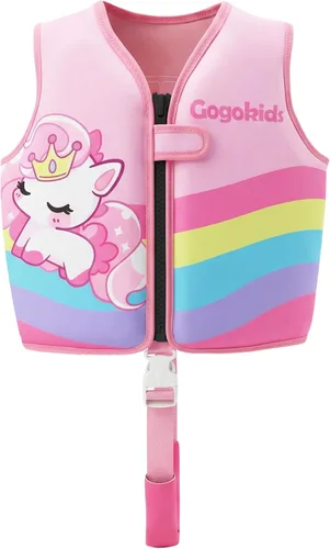 Miniatura 16 de Gogokids Chaleco de natación para niños de 1-2-3-5-7-9 años, chaqueta de natación de neopreno para niños con correa de seguridad ajustable y Azul
