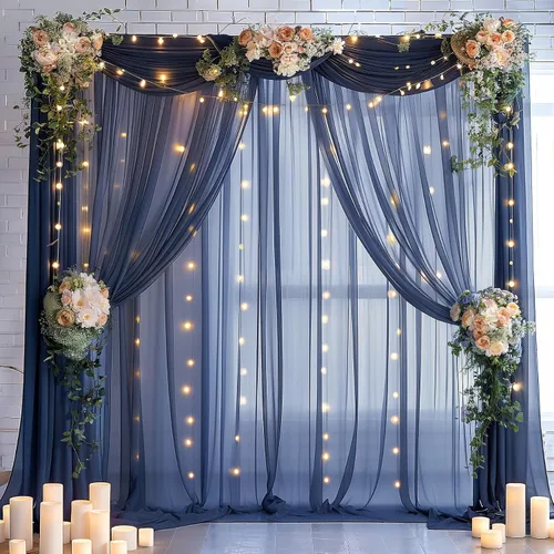 Miniatura 33 de Cortina de telón de fondo de tul negro de 10 x 10 pies con cadena de luces para fiestas, cortinas de fondo de fotos transparentes para bodas