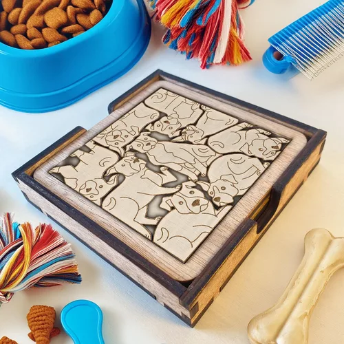 Miniatura 5 de Posavasos de Rompecabezas de Madera con Perro American Pit Bull Terrier - Regalo Único para Amantes de Perros Pitbull, Posavasos de Rompecabezas