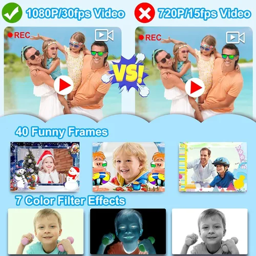 Miniatura 7 de PROGRACE Cámara impermeable para niños, regalos de cumpleaños de Navidad para niñas de 3 a 12 años, cámaras digitales 1080P, juguetes de piscina
