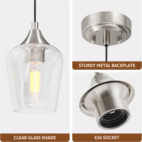 Miniatura 3 de VONLUCE Luces colgantes para isla de cocina, iluminación colgante de níquel cepillado para isla de cocina con cable colgante para dormitorio