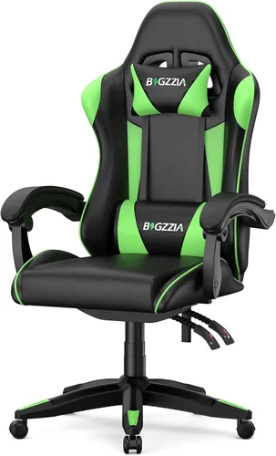 Miniatura 9 de Bigzzia Silla de juegos, sillas ergonómicas de videojuegos con almohada y soporte lumbar, silla de computadora ajustable en altura estilo carreras