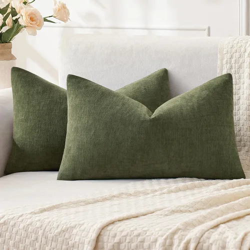 Miniatura 32 de MIULEE Juego de 2 fundas de almohada cuadradas decorativas de felpilla suave de 20 x 20 pulgadas para sofá, sala de estar y cama de color verde oliva