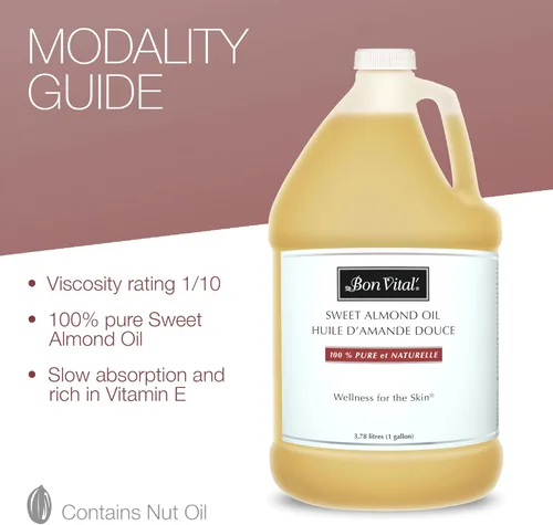 Miniatura 4 de Aceite Bon Vital, hidratante para el cabello y la piel, aceite de masaje profesional 100% puro y natural, reparaciones de la piel seca, almendra