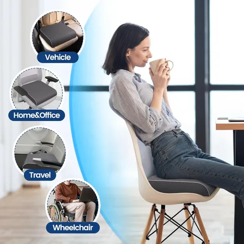 Miniatura 4 de SweetSlubr Cojín de asiento para aliviar el dolor de coxis, cojín para silla de oficina, cojín de espuma viscoelástica grande con funda Gris