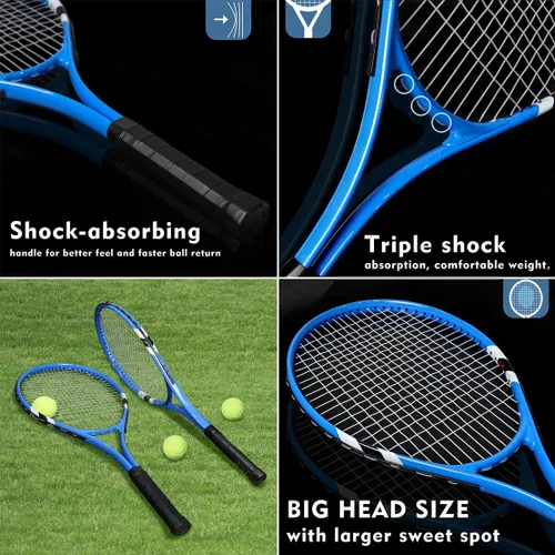 Miniatura 4 de Raquetas de tenis para 2 jugadores recreativas para principiantes, juego de raquetas adultas ligeras preencordadas de 27 pulgadas para mujeres
