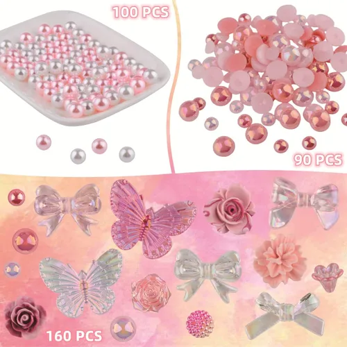 Miniatura 3 de 350 piezas de resina 3D ABS coloridos lazos de flores de rosas con parte trasera plana, cuentas de perlas semicirculares para pulseras, aretes
