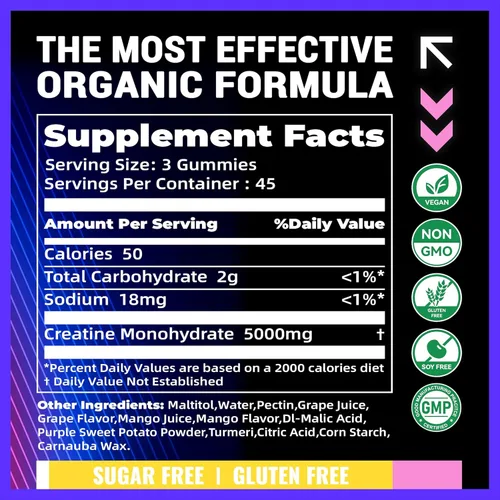Miniatura 3 de Gomitas de Monohidrato de Creatina (5g) – Energía Pre-Entrenamiento y Apoyo al Crecimiento Muscular para Hombres y Mujeres Gomitas de Electrolitos