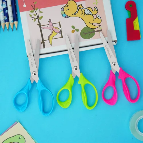Miniatura 7 de Tijeras para niños con asas de agarre cómodo, tijeras romas de 5 pulgadas para la escuela y el aula, azul, verde, rosa, paquete de 6