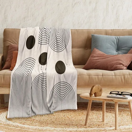 Miniatura 2 de Manta moderna abstracta de color negro y beige, manta bohemia de franela de doble cara, adecuada para adultos y niños en el sofá, automóvil, siesta
