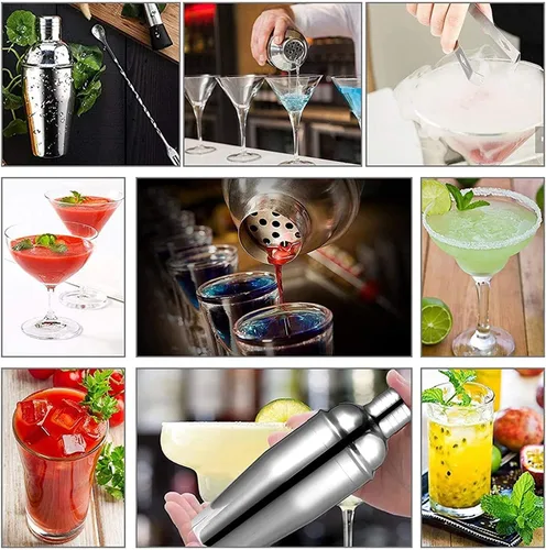 Miniatura 5 de Juego de herramientas para hacer cócteles, 12 piezas, coctelera, kit de camarero, mezclador de 25.4 fl oz, mezclador, jigger, sacacorchos, colador