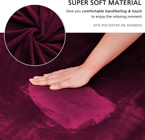 Miniatura 2 de NICEEC Funda para sofá biplaza, súper suave, 1 pieza, color rojo vino, elástica, universal, de elastano, para sala de estar, fácil ajuste, lavable