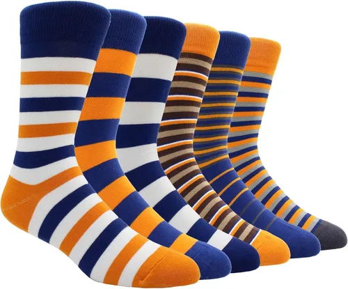 Miniatura 55 de TOEJYJ Calcetines de vestir divertidos para hombre, paquete de calcetines casuales divertidos, coloridos calcetines de algodón a rayas, talla 10-13