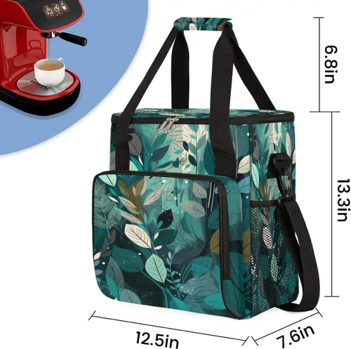 Miniatura 2 de Bolsa de viaje para cafetera, color turquesa, verde azulado, con hojas, bolsa de almacenamiento compatible con Keurig K-Mini o K-Mini Plus, ZZ