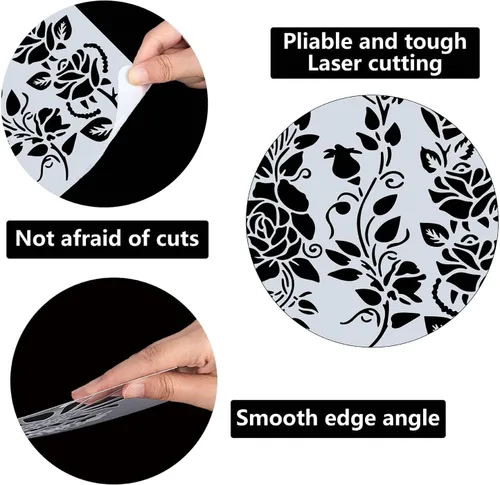 Miniatura 3 de GORGECRAFT 12 estilos 7.1x7.1 in Rose Flowers Stencil Flores Hojas Plantillas Florales Brotes Florales Ramos de rosas Vines Ramas de Hojas