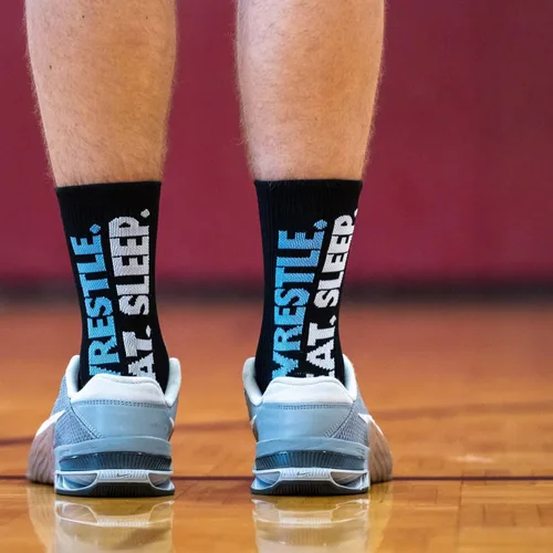 Miniatura 5 de ChalkTalkSPORTS Calcetines tejidos de media pantorrilla atléticos de lucha libre Comer duerme lucha libre Negro Tallas juveniles y adultos