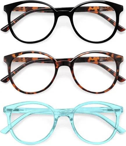 Miniatura 22 de IBOANN - Lentes con filtro de luz azul para mujeres y hombres, paquete de 3 unidades, armazón redonda estilo retro a la moda, lentes falsos vintage