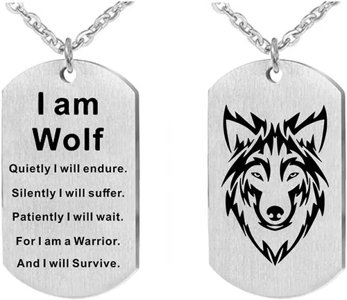 TURTLEDOVE Collar de lobo de acero inoxidable - I am Wolf Fans of Dog Tag Jewelry - Colgante nórdico Fenrir de amuleto escandinavo nórdico
