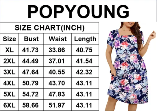 Miniatura 4 de POPYOUNG Women's Plus Size Casual Dresses Short Sleeve Midi Dress XL-5XL