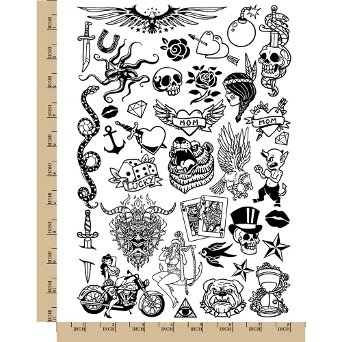 Miniatura 2 de American Traditional Vintage Vintage Tatuaje Temporal Tatuaje Resistente al Agua Falso Body Art Colección - Negro (una hoja)