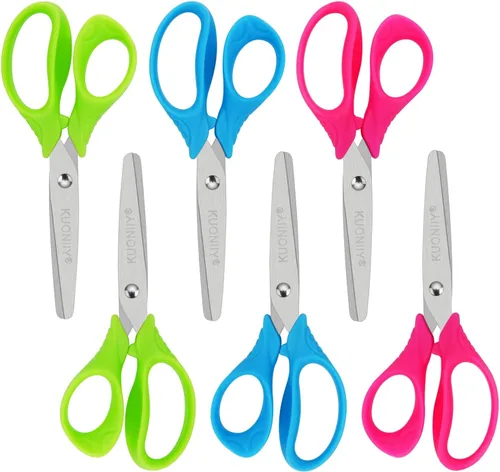 Tijeras para niños con asas de agarre cómodo, tijeras romas de 5 pulgadas para la escuela y el aula, azul, verde, rosa, paquete de 6