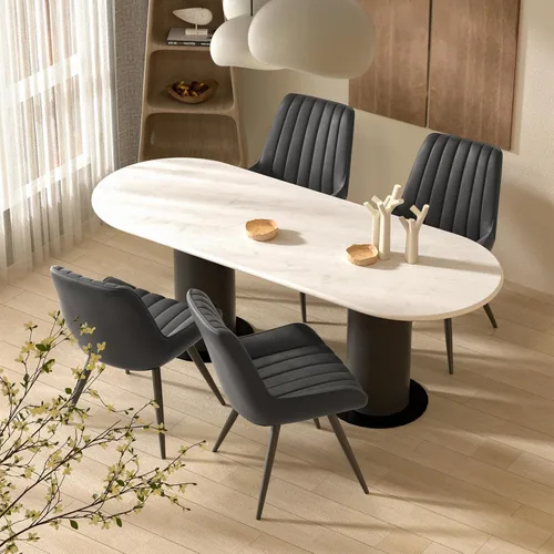 Miniatura 6 de Nalupatio Juego de 2 sillas de comedor modernas, cómodas sillas de comedor con cojines gruesos, sillas laterales tapizadas de tela con patas de Negro