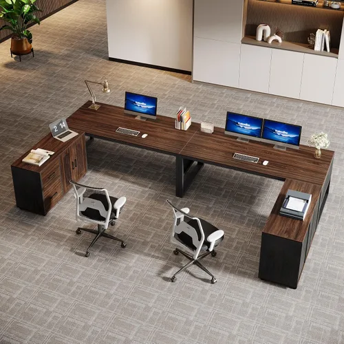 Miniatura 8 de Tribesigns Escritorio ejecutivo en forma de L de 63 pulgadas con archivador móvil, escritorio grande para computadora de oficina, mesa de muebles