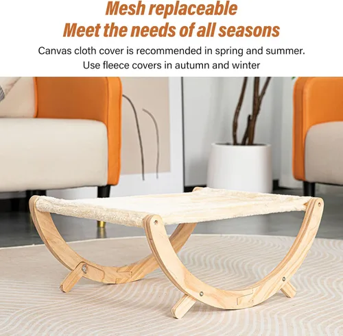 Miniatura 4 de Hamaca de madera para gatos, plegable y extraíble, transpirable y antideslizante, elevada para todas las estaciones, cama columpio adecuada