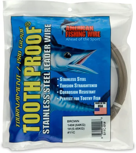 AFW Alambre Líder Duro de Una Hebra de Acero Inoxidable a Prueba de Dientes - Brillante y Camuflaje para Tiburón, Barracuda, Caballa Real, Wahoo,