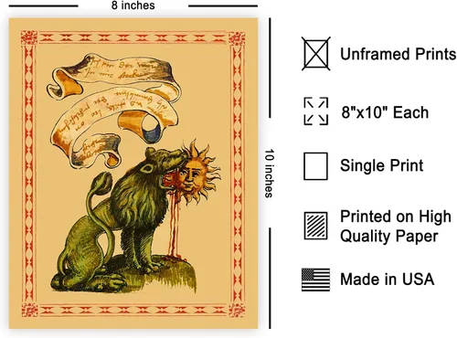 Miniatura 2 de Poster Master Póster vintage, estampado retro de león verde devorando el sol, arte hermético, arte de mitología, regalo para hombres y mujeres