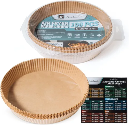 Miniatura 8 de 100 forros desechables para freidora de aire redondos de 8 pulgadas y 1 hoja magnética para freidora de aire, juego de forros de pergamino