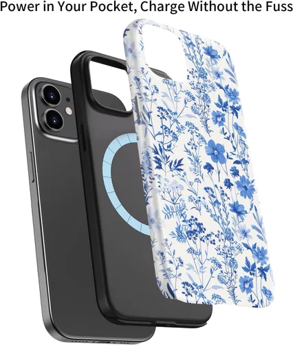 Miniatura 3 de Funda para iPhone 12 Mini, compatible con carga inalámbrica, protección de doble capa con elegante diseño de flores silvestres, silicona suave +