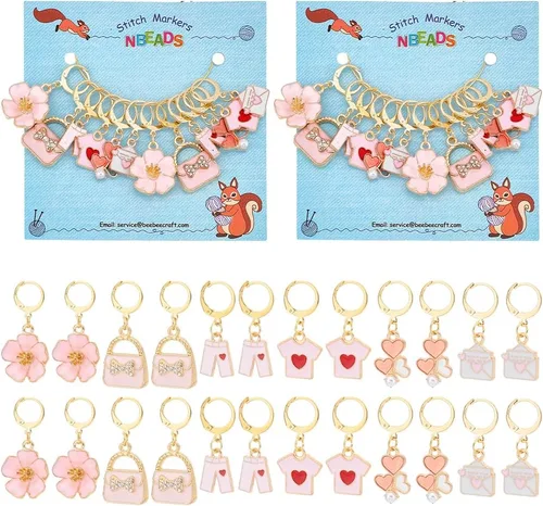 Miniatura 12 de NBEADS 20 piezas marcadores redondos de punto con anillo de animales, marcadores de punto de ganchillo esmaltados de aleación, cierre de acero