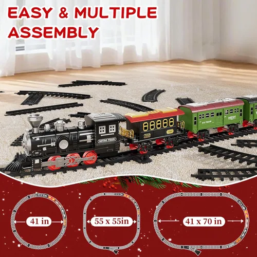 Miniatura 4 de NIPLOOOW Juego de tren grande para niños de 4 a 8 años, juguete de tren eléctrico con sonido realista, luces y humo para debajo del árbol