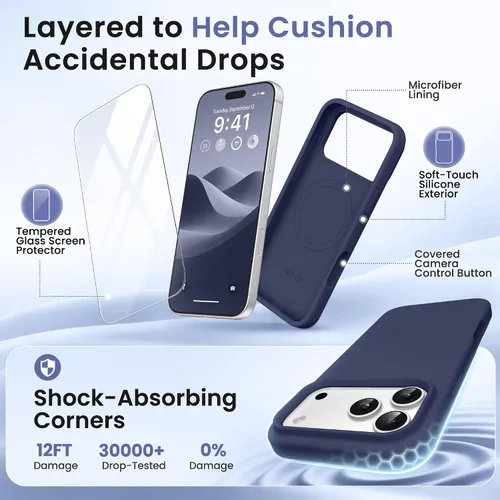 Miniatura 458 de GONEZ Funda de silicona para iPhone 15 Pro Max, compatible con Magsafe, protector de cámara + protector de pantalla, forro de microfibra suave