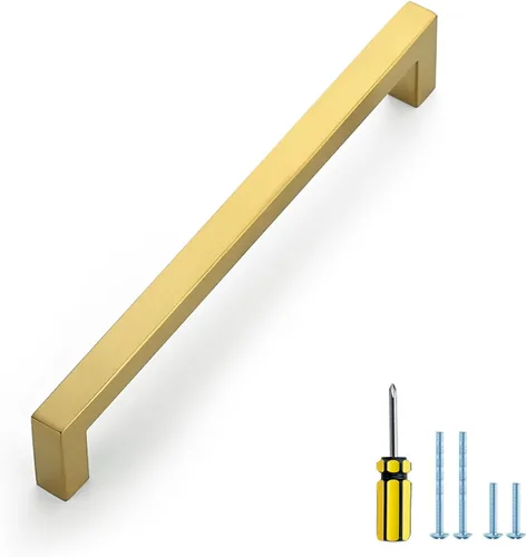Miniatura 27 de Ravinte Paquete de 5 tiradores dorados de latón brusehed de 3 pulgadas para gabinetes de cocina, herrajes de cocina cuadrados dorados para gabinete
