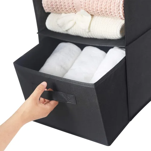 Miniatura 5 de MAX Houser Organizador de armario colgante de 4 estantes, ahorro de espacio, estantes colgantes de tela con 2 bolsillos laterales, plegable (negro)