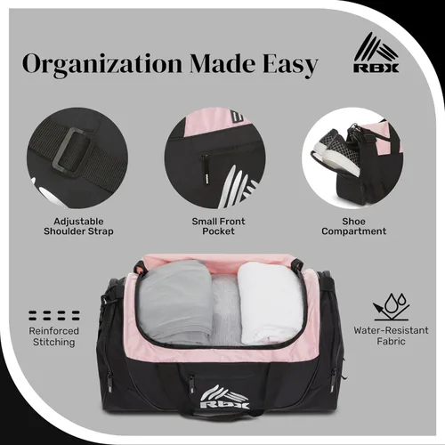 Miniatura 2 de RBX Bolsas de gimnasio para hombres, pequeña bolsa de gimnasio para mujeres con compartimento para zapatos, bolsa de lona para viajes, bolsa