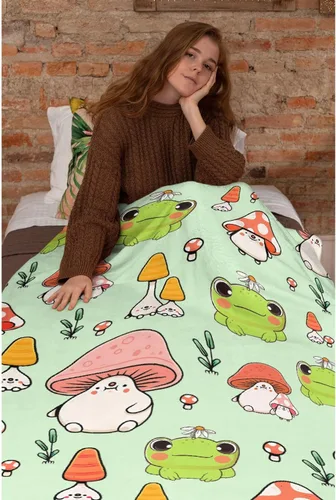 Miniatura 6 de Manta de rana y hongos, manta suave y acogedora de franela para sofá, cama, sala de estar, 40 x 30 pulgadas (XS) para mascotas