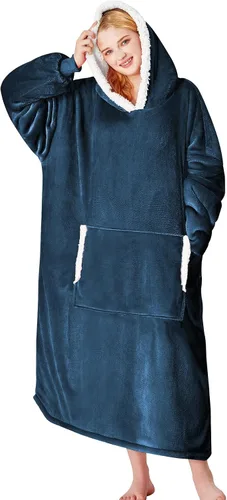 Miniatura 16 de yescool - Cobija con capucha, sudadera de franela de forro polar sherpa para adultos, mujeres y hombres, talla única