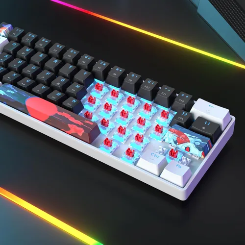 Miniatura 3 de Teclado mecánico portátil 60 % para juegos, teclado de oficina mini compacto con retroiluminación LED azul hielo de 61 teclas con cable, interruptor