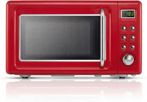 Miniatura 14 de Horno microondas retro para encimera, SIMOE 0.7 pies cúbicos, microondas pequeño con descongelación, 5 niveles de potencia, 8 configuraciones
