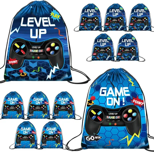 Miniatura 10 de Eccliy 20 piezas de bolsas de regalo para fiesta de videojuegos, bolsas de cordón de cumpleaños para jugadores, para niños, niños y niñas, 30 x 25