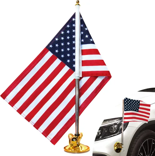 Anley Bandera nacional de Estados Unidos y asta de bandera con soporte de succión de aire, estilo ventosa al aire libre para automóvil, camión,