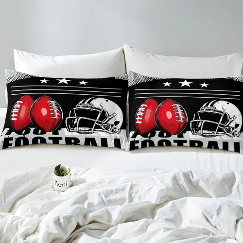 Miniatura 4 de Juego de funda de edredón de fútbol, juego de ropa de cama deportiva, balón de fútbol, negro, blanco, rojo, funda de edredón para niños, niñas
