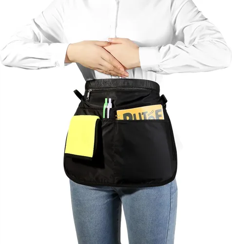 Miniatura 2 de Delantal de servidor impermeable para mujeres con 5 bolsillos, se pone y se quita rápidamente, delantales de camarera, delantal de trabajo para Negro